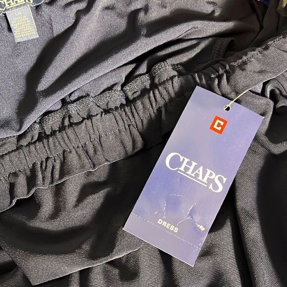 NWT Chaps Off Women Shoulder Ruffle Maxi Dress Navy Blue Size L - Picture 7 of 9